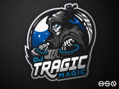 DJ TRAGIC MAGIC bold branding cool design dj esports gamers gaming gaming logo illustration logo logodesign mascot reaper skull sportslogo strong twitch vector