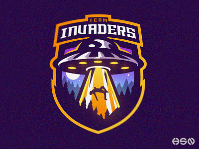 Invaders Mascot Logo - Alien UFO