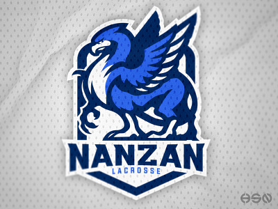 NANZAN Lacrosse Griffin Mascot Logo blue bold brand identity branding company logo esports gaming gaming logo griffin illustration logo logodesign mascot simple logo sports sportslogo team logo vector