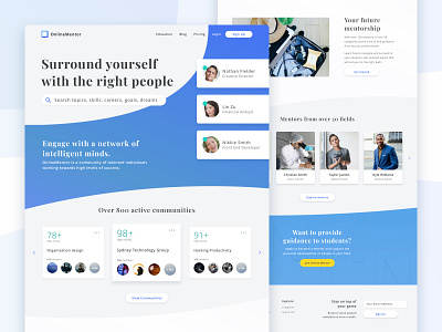 Landing page for online mentoring website