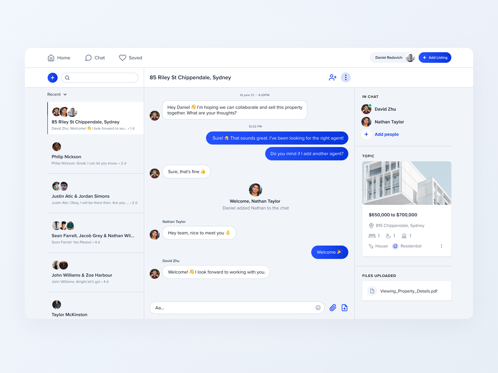 Chat UI UX for Realestate Marketplace by Daniel Rad on Dribbble