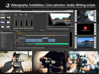 Video shooting. Mounting. The script. Voiceover. Color correctio