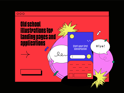 Pop Illustration Pack app design application design digital illustration landing page message mobile oldschool phone product design product page typography vector vintage