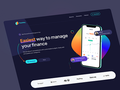 Poolaki finance and accounting landing page dark design