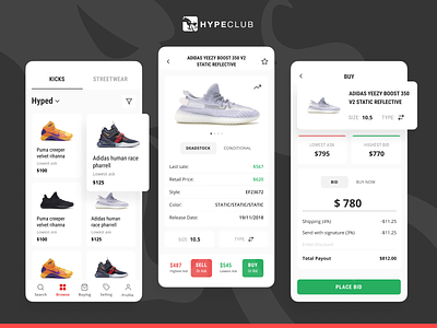 HypeClub application hypeclub ios kicks mobile mobile app design mobile design shopping sneakers streetwear