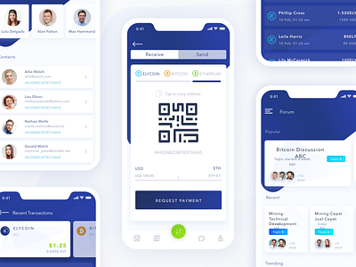 Cryptocurrency App app bitcoin blockchain blue crypto cryptocurrency exchange ico mobile payment ui ux