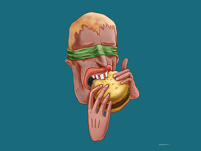 Three Evolved Monkey blind blinder burger illustration paint painting pleasure