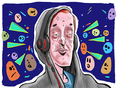 Music and Society charachter drawing graphic headphone illustration music painting public society unhappy