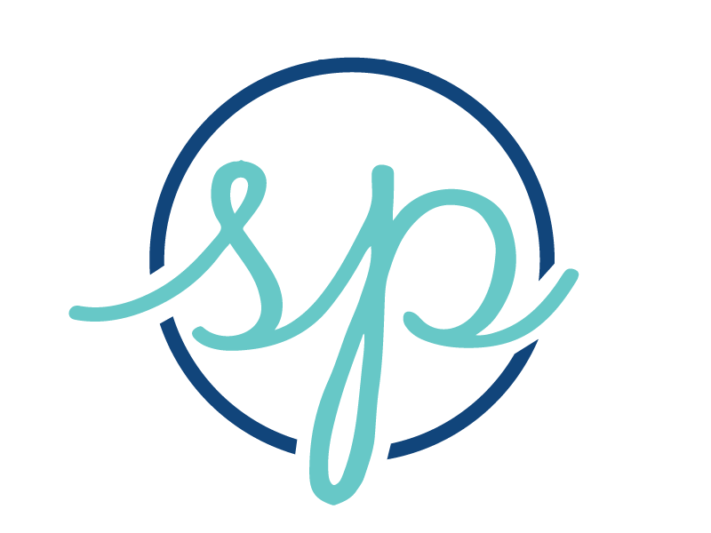 Handmade monogram logo feminine script s p circular aqua navy