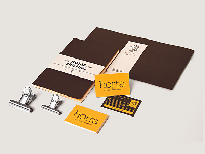 Horta Stationary brandon grotesque brown business card grid stationary yellow
