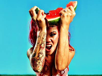 Watermelon daughter farmers photography red head summer tats tattoos watermelon