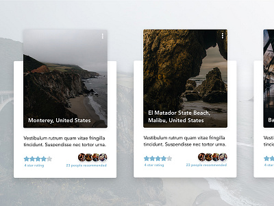 Destination Cards card floating material minimal shadow travel ui ui design user interface