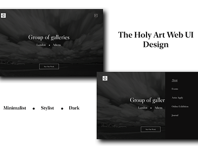 The Holy Art Web UI Design art branding dark dark interface dark mode dark ui design design illustration interface minimalist design minimalist ui design museum stylist ui design typography ui ui web ux web design website