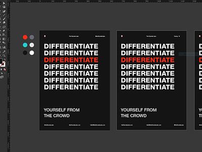 WIP - The Discrete Labs black brand agency colorpalette design differentiate helvetica helvetica neue illustrator layout poster poster design print print design red and black the discrete labs type typography wip working