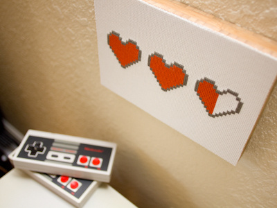 Cross-Stitch Life Meter 8 bit cross stitch heart nintendo pixel pixel art video game zelda