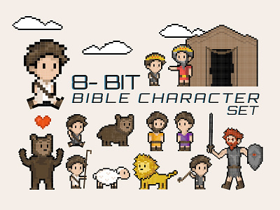 8-bit Bible Characters 8 bit bears bible characters david design goliath illustration lions motion sheep shepherd