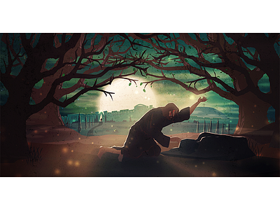 Jesus in the Garden bible dark design gethsemane illustration jesus luke night the garden trees