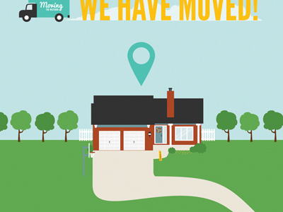 Moving Day announcement card home house illustration maps move red truck