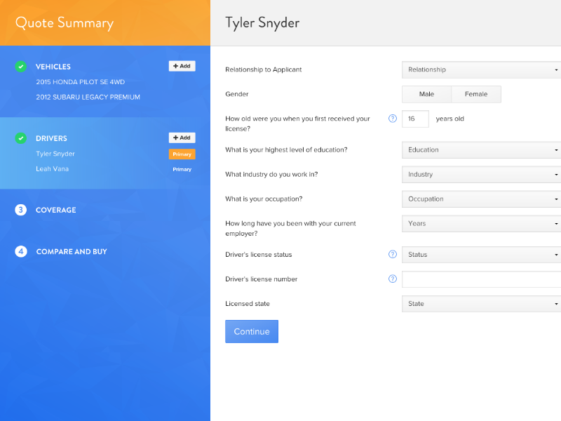 Auto Insurance Quote Comparison by Tyler Snyder on Dribbble