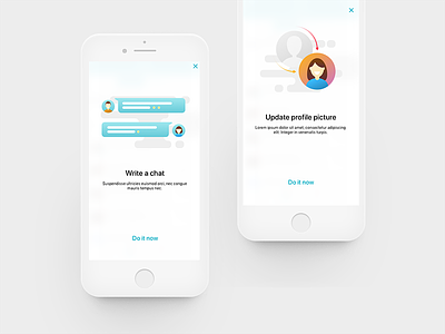 Onboarding sreens bell chat illustrations mockups notifications onboarding product profile screens
