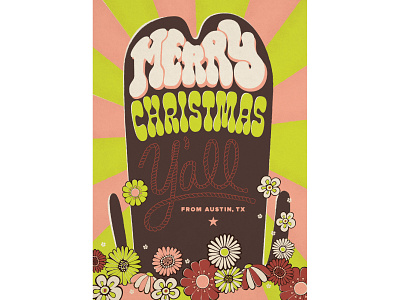 Christmas Card 2020 70s austin christmas christmas card cowboy groovy hand drawn hat holiday holiday card illustration lettering psychedelic retro texas