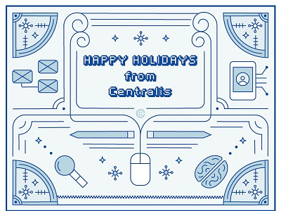 UX Holiday Card brain computer geometric holiday holiday card illustration mouse pacman snowflakes ux