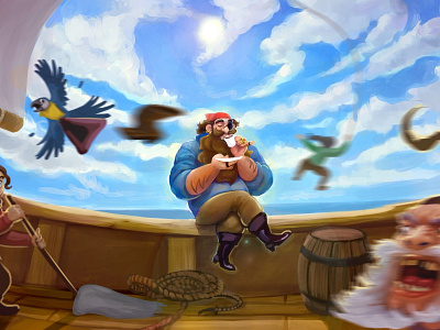 Пират пьёт чай design illustration