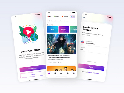 Social Entertainment app design concept 2022 design app appdesign brand identity branding category design entertainment app feed graphic design illustration loginui logo mockup design social feed socialapp ui uiux youtube