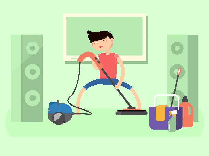 Cleaning time aftereffects animation character animation drawing gif illustration illustrator motiongraphics rigging vectorart