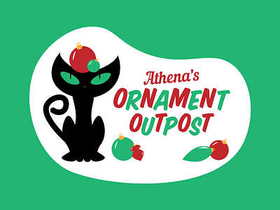 Athena's Ornament Outpost branding cat illustration logo retro typography vector