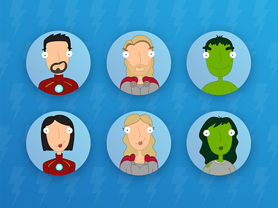 Avatars of superheroes #1 avatar icons character hulk iron man marvel marvel comics superhero superhero battle thor vector art
