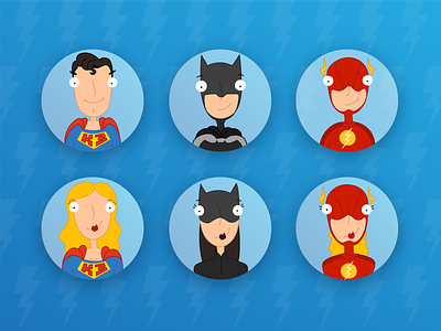 Avatars of superheroes #2 avatar icons batgirl batman batman v superman character dc dc comics flash superhero superhero battle superman superwoman vector art