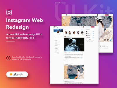 Instagram Web Redesign Freebie (sketch) facebook flat freebie instagram minimal redesign sketch social ui website