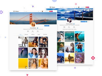 Instagram Web Profiles cards design follow instagram profile sketch travel ui ux website