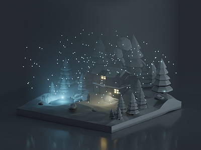 Winter dreamweaver 3d blender cozy gamedesign house lake lowpoly witner