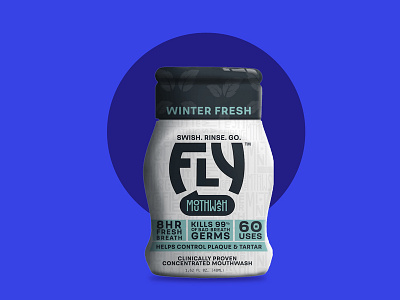 FRESH THAT FIGHTS BACK bad breath branding design fly fresh logo mouthwash package design portable winter