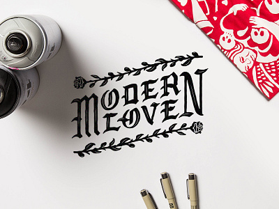 Modern Love composition gothic logo rose typography