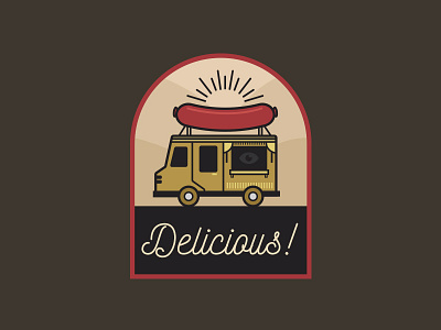 Bus badge design foodtruck illustration sausage vector