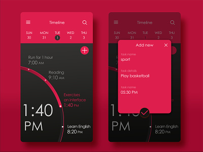 To Do List app list red task time ui