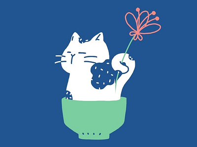 Nap time bowl cat flower illustration