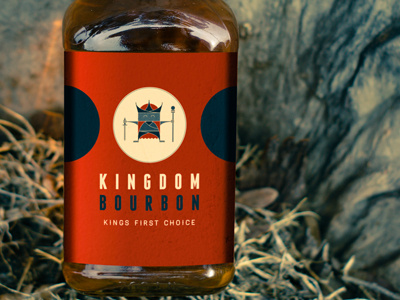 Kingdom Bourbon bottle character illustration label minimalistic red