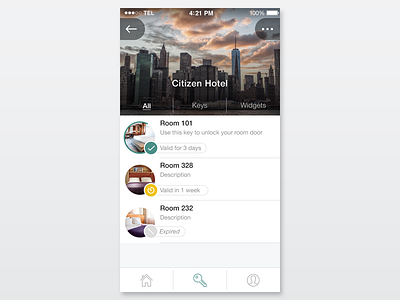 hotel with keys ios keys list