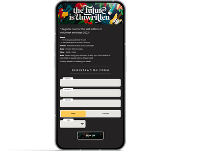 Sign up page for a volunteer event app dailyuichallenge design signup ui ux
