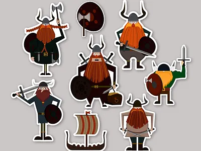 Viking character stickers. barbarian boat cartoon character danish design graphic design history iceland man nordic normand norway ragnar scandinavian ship stickers valhalla vikings warrior