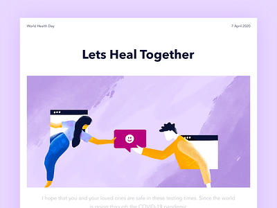 World Health Day Newsletter art character color concept design digital flat graphic graphic design heal health help illustration ipadpro minimal newsletter procreate quarantine together video call