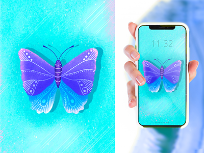 Butterfly Wallpaper butterfly character color colorful concept cool colors design dribbble graphic graphic design illustration illustrator ipad minimal mobile mobile wallpaper procreateart teal wallpaper
