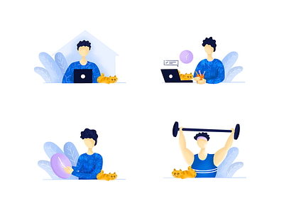 Work From Home Illustrations adobe illustrator cat character clean concept design dribbble graphic graphic design icons illustration illustrator stay home work from home