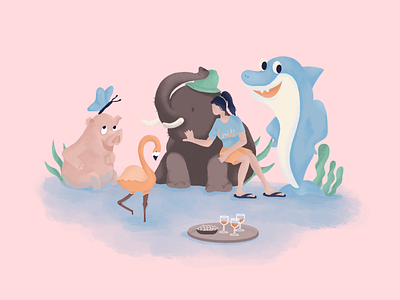 Happy Together alllivesmatter animals art character clean concept creative cute design digital dribbble fish girl graphic graphic design happy illustration illustrator love party