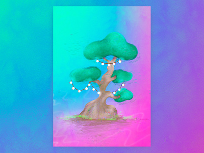 Tree art artwork character concept design dream dribbble fairy gradient graphic graphic design illustration lights pleasing poster tree tree house wallart