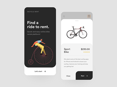 Bike Rent - App UI app design application design bicycle app bicycle shop clean creative app design design app dribbble redesign rental app ui ux